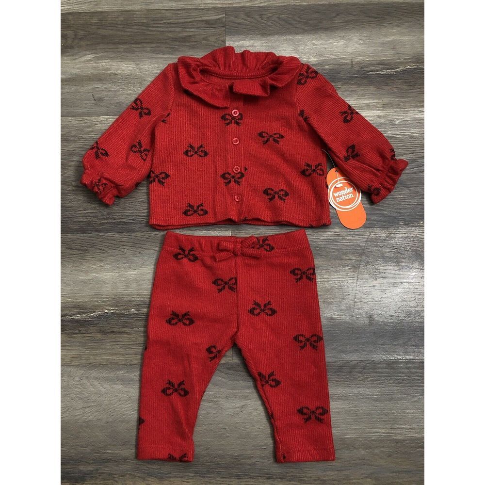 Baby Girl Wonder Nation Cardigan Set 3-6M Christmas Red Croquette Holiday Bow